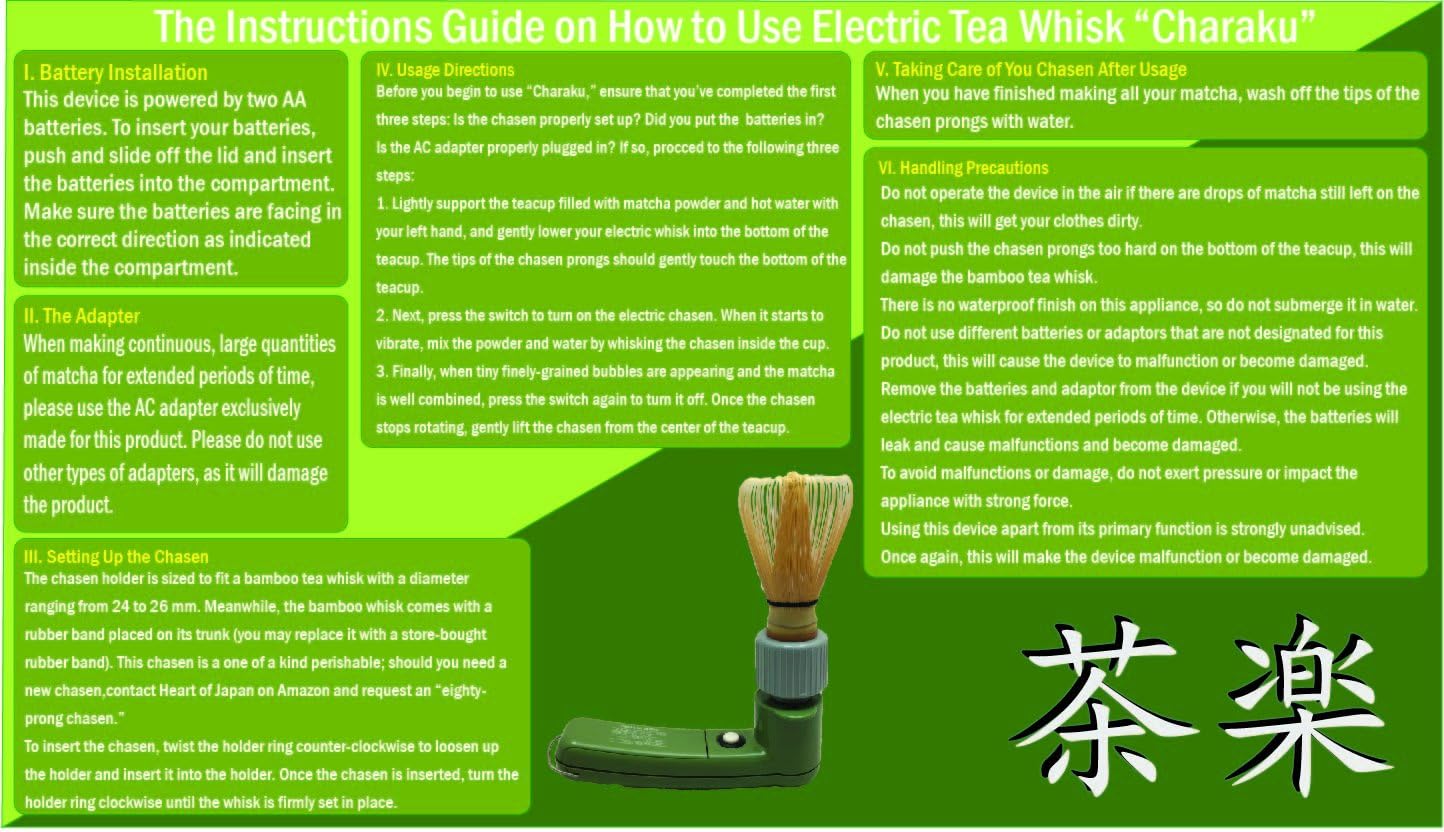 【BTO】CHARAKU, Japanese Handheld Electric Matcha Whisk/Frother with Bamboo Chasen Made in Japan